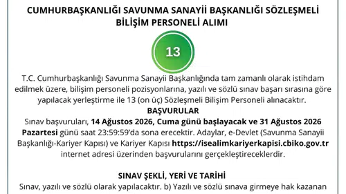 Savunma Sanayii Başkanlığı çalışan alımına gidiyor
